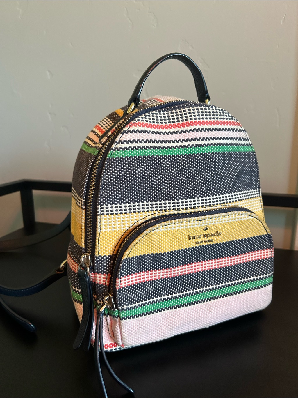 Kate Spade Striped Mini Backpack In Yellow, Pink, Green, Navy